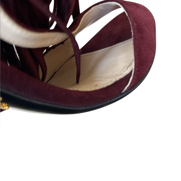 Prada Stiletto Open Toe Heels Fringe Suede Ankle Strap burgundy Size US 5 EU 35 - Picture 11 of 12